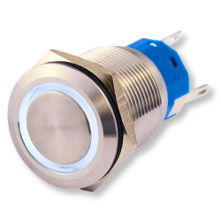 Self Locking Ring 16mm metal 12V-24V white LED backlit switch