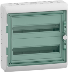 Small distributor, 2x18 HP, (H x W x D) 460 x 448 x 160 mm, IP65/IK09, polymer, light gray, 13434