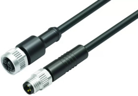 Sensor actuator cable, cable plug, straight to cable socket, straight, 3 pole, 2 m, PUR, black, 4 A, 77 3430 3405 50003-0200