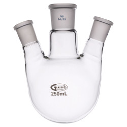Glassco Round Bottom Flask Three Necks 250ml Centre Neck 24/29 Angled 19/26