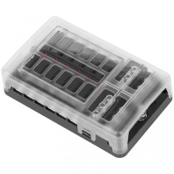 Skrzynka obudowa do bezpieczników samochodowych 32V / 30A 12 polowa z szyną ujemną i LED