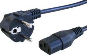 Device connection cable, Europe, plug type E + F, angled on C13 socket, straight, FSchH05VV-F3G1.0 mm², black, 2.5 m, VII-FSCHH0