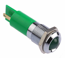 Lampka kontrolna do montażu panelowego 24V dc, zielona 14mm LED Chrom RS PRO