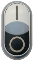 Double pushbutton, illuminable, groping, waistband oval, white/black, front ring silver gray, mounting Ø 22.5 mm, 216706
