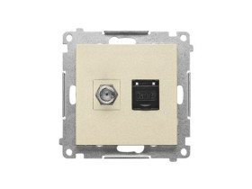 SIMON 55 Gniazdo antenowe typu „F” + RJ45 kat.6 szampański mat TASFRJ45.01/144 KONTAKT SIMON