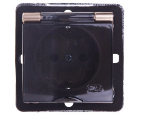 IMPRESJA Gniazdo bryzgoszczelne z/u Schuko IP44 klapka przezroczysta złoty metalik GPH-1YS/m/28/d