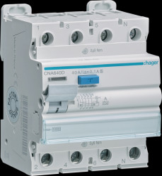 CNA640D RCD, 4-pin, 6 kA, 40 A, 100 mA, type S, selective