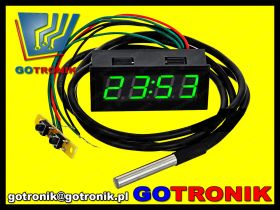 Miernik LED 3w1: woltomierz zegar termometr DS18B20
