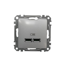 Gniazdo ładowania USB typ A+A 2,4A, srebrne aluminium, Sedna Design i Elements SDD113401