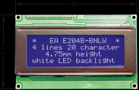 EA T204B-BNLW LCD module, 4x20, H:9.2mm, bl/ws, w.Bel.