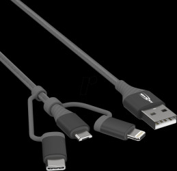 1700-0136 3-in-1 charging cable, Micro B/Type-C/Lightning, 1.2 m