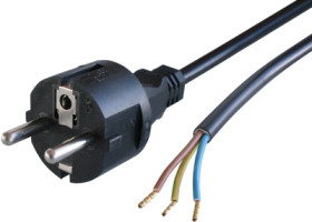 Connection cable, Europe, plug type E + F, straight on open end, H05VV-F3G0.75 mm², black, 2 m, VIIG-H05VVF3G075-G30+0492/2,00M
