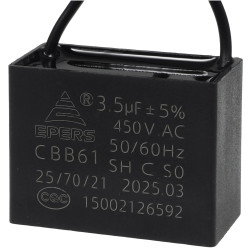 Kondensator rozruchowy do silnika 3.5uF 450VAC, przewody 20cm, 38x18,5x29mm