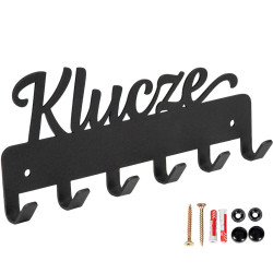 Wieszak metalowy na klucze czarny mat napis "Klucze"