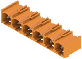 Pin header, 6 pole, pitch 7.62 mm, angled, orange, 1472530000