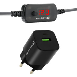 Uniwersalny zasilacz, selektor napięcia USB-C PD - DC 5V, 9V, 12V, 15V, 20V everActive AD-PD65 + ładowarka SC-390QB 30W