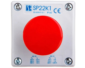 Kaseta sterownicza 1-otworowa przycisk grzybkowy czerwony 1R szara IP65 SP22K1\04-1