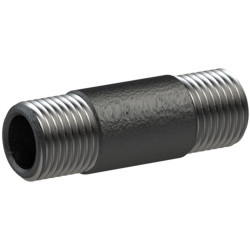 Double pipe nipple, L 150 mm, 50 bar, steel, for pipe systems, 135389