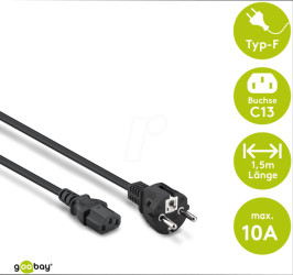 68605 Kaltgeräte-Anschlusskabel, 1,5 m, Schwarz