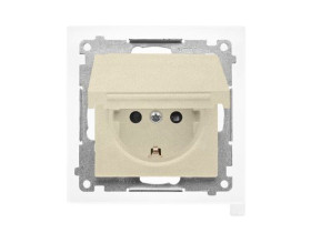 SIMON 55 Gniazdo pojedyncze z uziemieniem SCHUKO z przesłonami szybkozłącza IP44 klapka w kolorze szampański mat TGSZ1BCZ.01/144