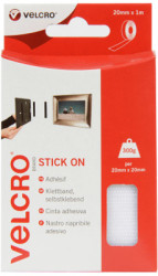 Velcro tape, 20 mm, with adhesive and fleece part, white, 1 m, VEL-EC60210