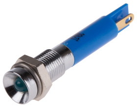 Lampka kontrolna do montażu panelowego 12V dc, niebieska 6mm LED Chrom Końcówka lutownicza RS PRO