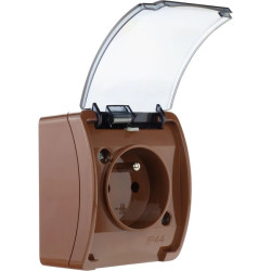 Gniazdo hermetyczne pojedyncze 2P+Z natynkowe IP44 brązowe / przezroczyste Koala 161-52 61.377