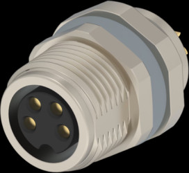 Panel socket, M8, 4 pole, solder connection, screw locking, straight, T4031017041-000