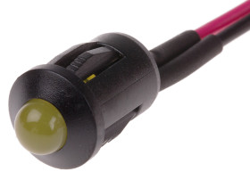 Lampka kontrolna do montażu panelowego 12V dc, Żółta 8mm LED Czarny Wyprowadzenia RS PRO