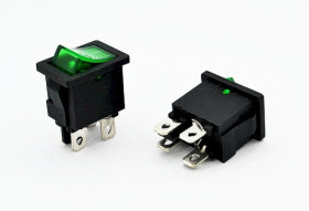 Przełącznik kołyskowy 4 pin, podświetlany 12V, zielony stabilny ON-OFF