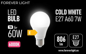 Żarówka LED E27 A60 7W 806lm 6000K klasa E Forever Light