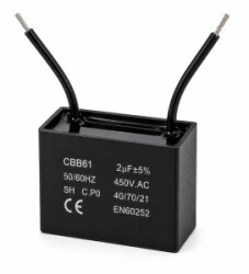 Kondensator silnikowy 2uF/450VAC z przewodami CBB61 rozruchowy