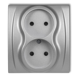 LOGO Gniazdo podwójne b/u srebrny metalik 7LGP-2