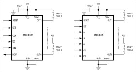 3.3V/+5V, 8-Channel, Cascadable Relay Drivers with Serial/Parallel Interface