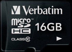 44010 MicroSDHC memory card 16GB, Verbatim, Class 10