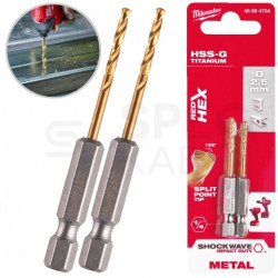 Wiertło do metalu HSS-G TIN 2,5x62mm RED HEX z uchwytem 1/4" Shockwave MILWAUKEE Blister 2szt