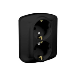 Simon Akord Gniazdo wtyczkowe podwójne z uziemieniem typu Schuko, 16A, 250V, zaciski śrubowe czarny AGSZ2/49