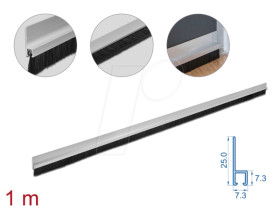 66649 Brush strip 20 mm with aluminium profile straight - length 1 m
