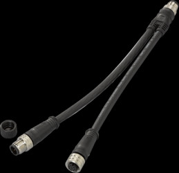Sensor actuator cable, 2 x M12 cable plug, straight, A to M12 cable socket, straight, A, 4 pole/8 pole, 0.15 m, PUR, black, E112