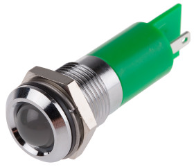 Lampka kontrolna do montażu panelowego 12V ac/dc, zielona 14mm LED Chrom Końcówka lutownicza RS PRO