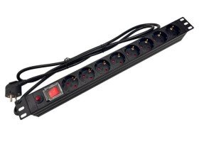 Listwa zasilająca rack 19 cali PDU gniazdo 9 x CEE 7/3 wtyk CEE 7/7 z wyłącznikiem i zabezpieczeniem