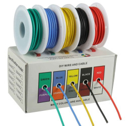 Zestaw kolorowych przewodów do lutowania w organizerze 5x10m miedź cynowana 24AWG 0,2mm 50m