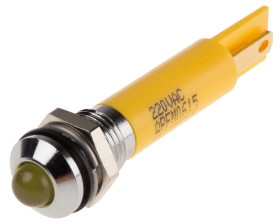 Lampka kontrolna do montażu panelowego 220V ac, Żółta 8mm LED Chrom RS PRO