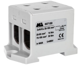 Złączka szynowa 2-torowa 35-150mm2 szara EURO multiOTL 150 2xAl/Cu 607150