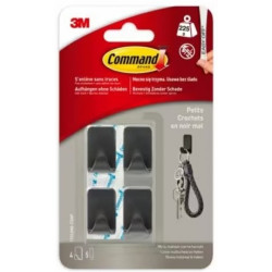 Haczyki dekoracyjne do wieszania ozdób, kluczy czarny mat 4szt 3M COMMAND