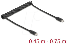 90369 USB 2.0 Type-C™ Coiled Cable male to male 0.45 m to 0.75 m black
