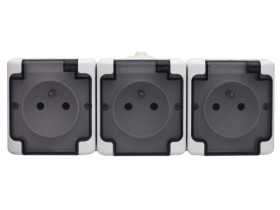 BRYZA Gniazdo potrójne poziome IP54 białe klapka dymna biały 181440 KOS