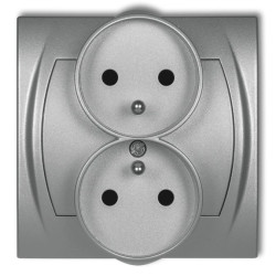 LOGO Gniazdo podwójne z/u z przesłonami srebrny metalik 7LGPR-2zp