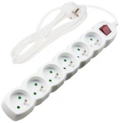 Przedłużacz elektryczny Listwa zasilająca na 6 gniazd [2P+Z] z wyłącznikiem biała 5m