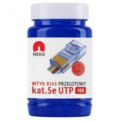 Wtyk modularny RJ45 8P8C kat.5e nieekranowany UTP uniwersalny drut linka przelotowy niebieski NEKU opakowanie SŁOIK 100szt.